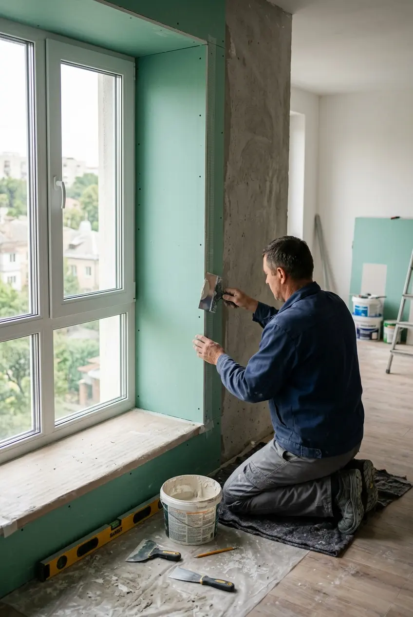 Oздоблення укосів вікон гіпсокартоном Київ