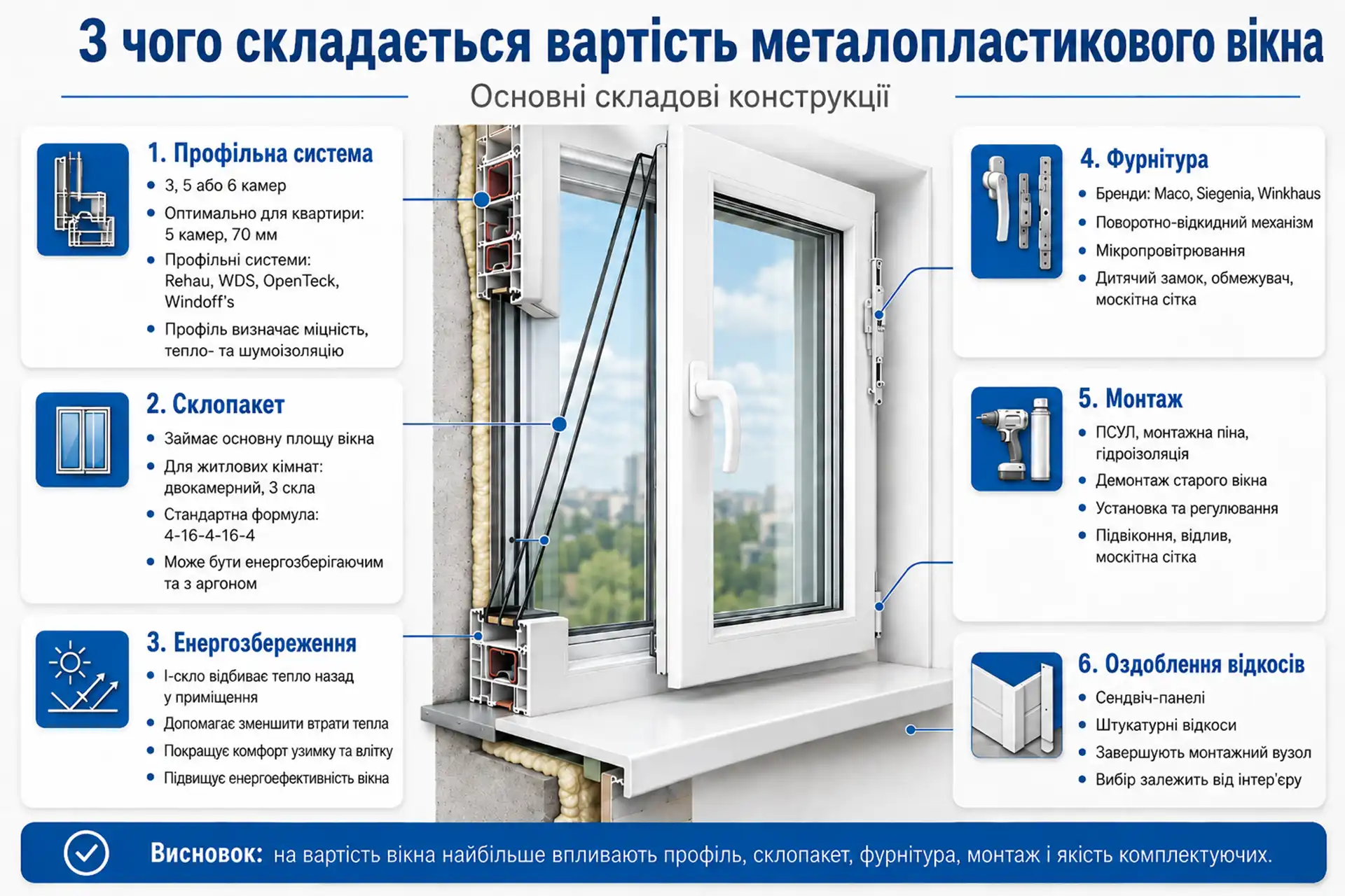 Основні складові вартості металопластикового вікна Київ