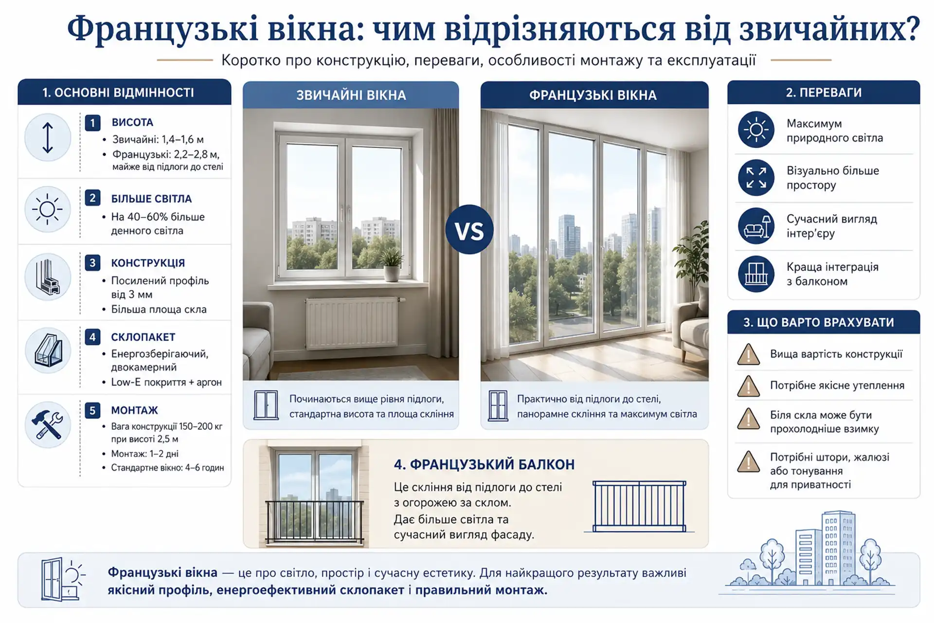 Порівняння французьких та звичайних вікон 