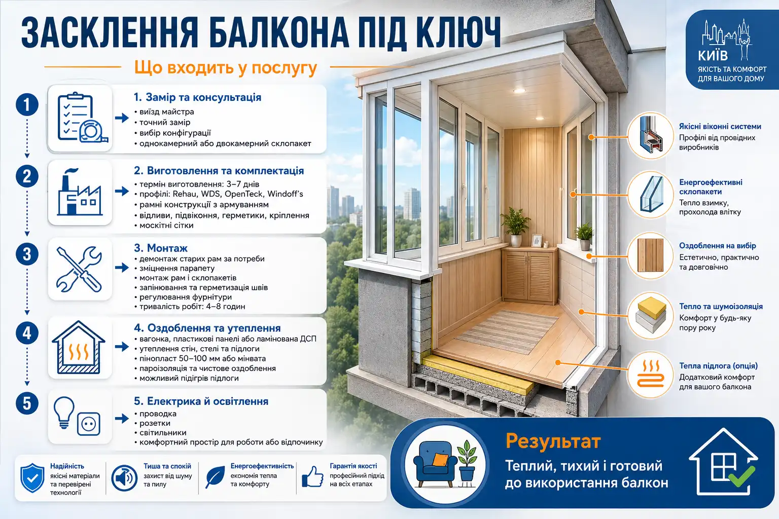 Засклення балкона під ключ - що входить в послугу
