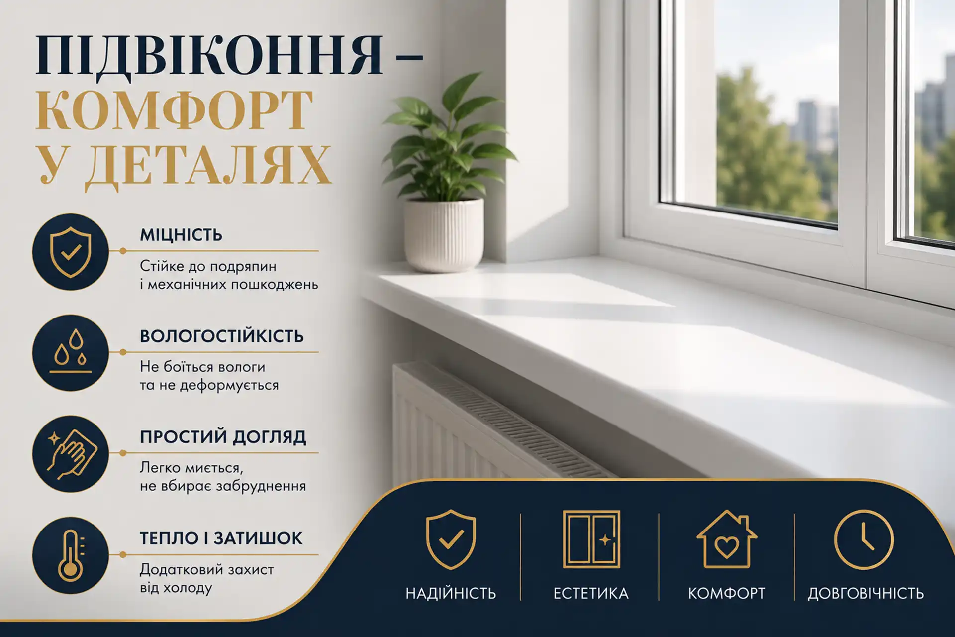 Сучасне підвіконня з ПВХ в Києві