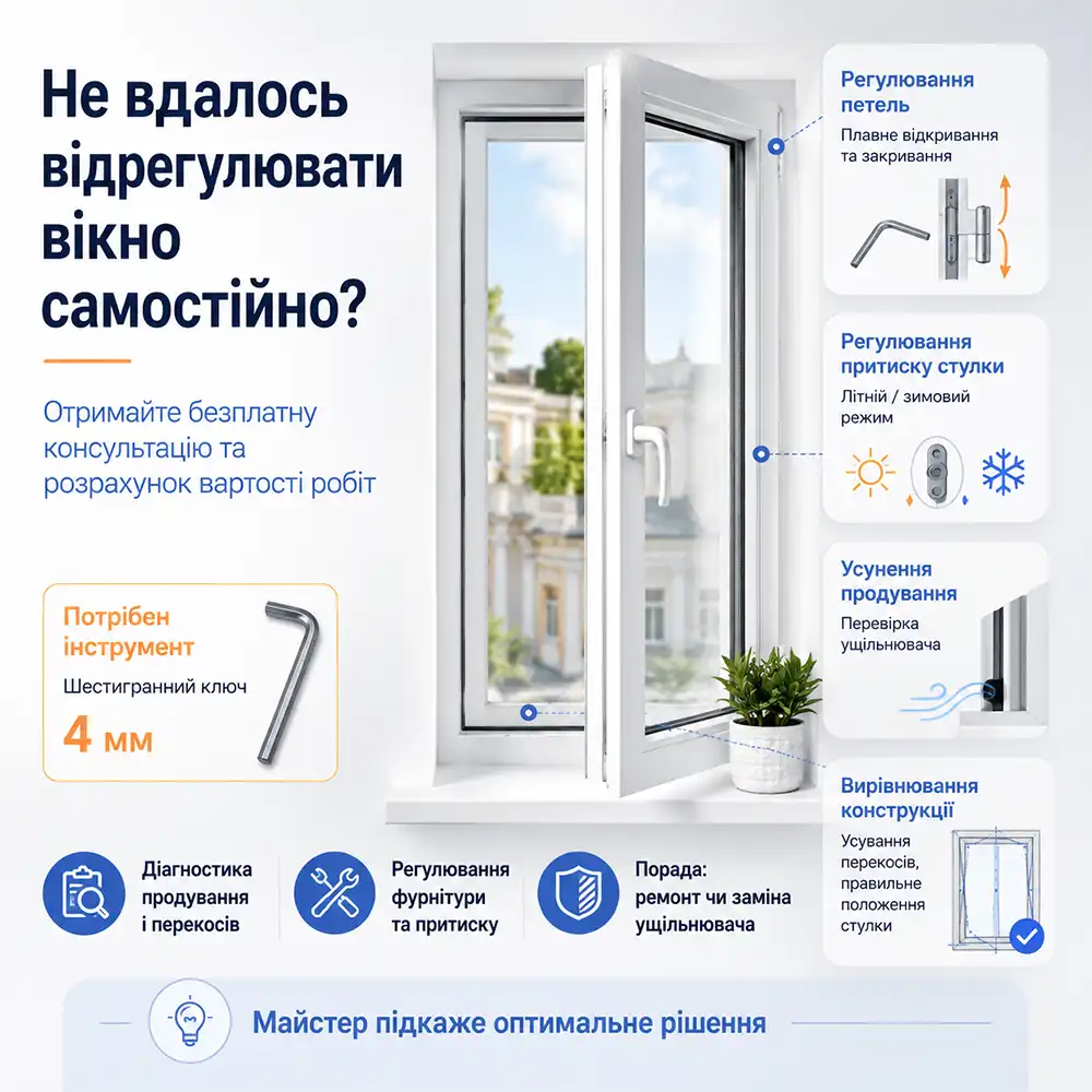 Замовити регулювання вікон Замовити регулювання вікон в Києві